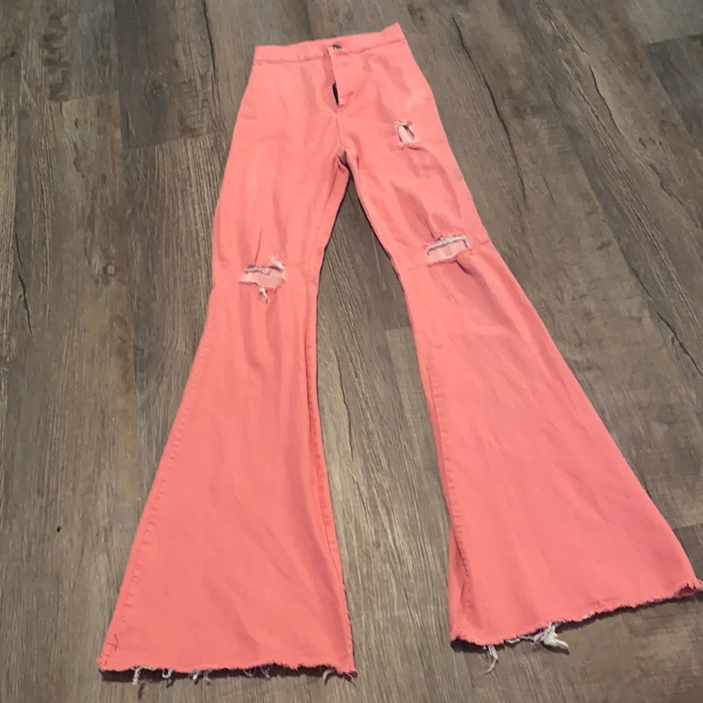 pink flare jeans